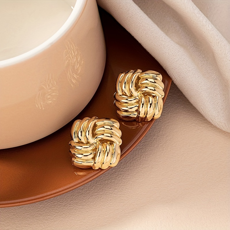 Metal Geometric Square Earrings Texture Ear Studs Style Iron Material